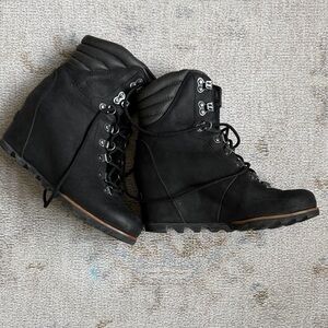 Sorel Black Lace-Up Wedge Boots for Women